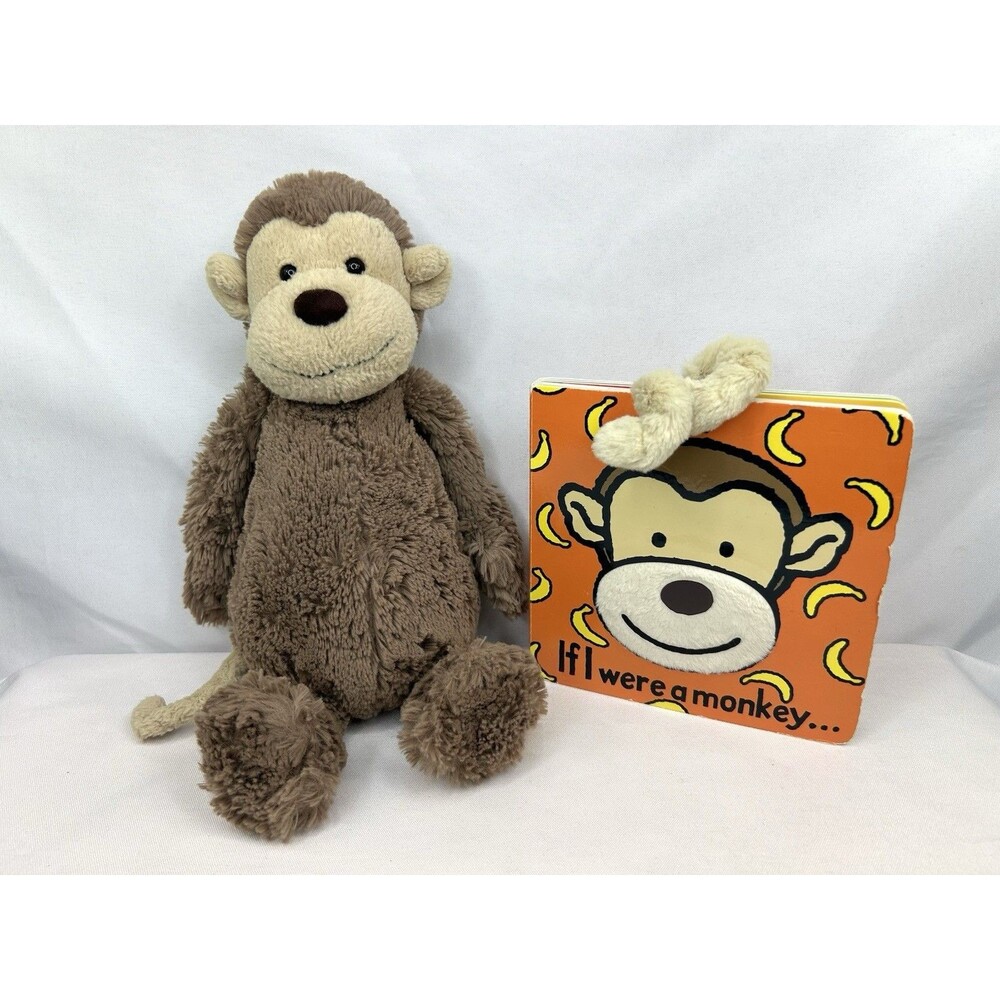 Jellycat Bashful Monkey Plush 12" & If I Were A Monkey Touch/Feel Board Book